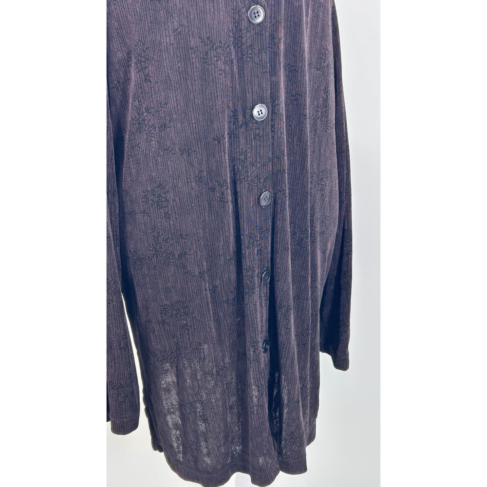 Carole Little Black Ribbed Long Cardigan Duster Floral Texture 1X Plus Size - Picture 4 of 14